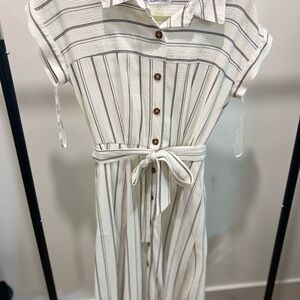 Calvin Klein Cream and Black Striped Midi Dress